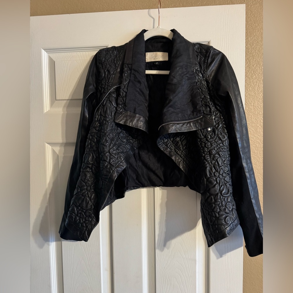 5488 Genuine Leather Jacket | Classic Black Moto | Size 38